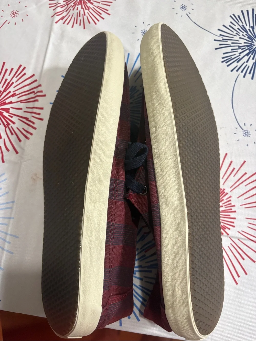 Vans Men’s Burgundy and Navy Striped Surf Siders